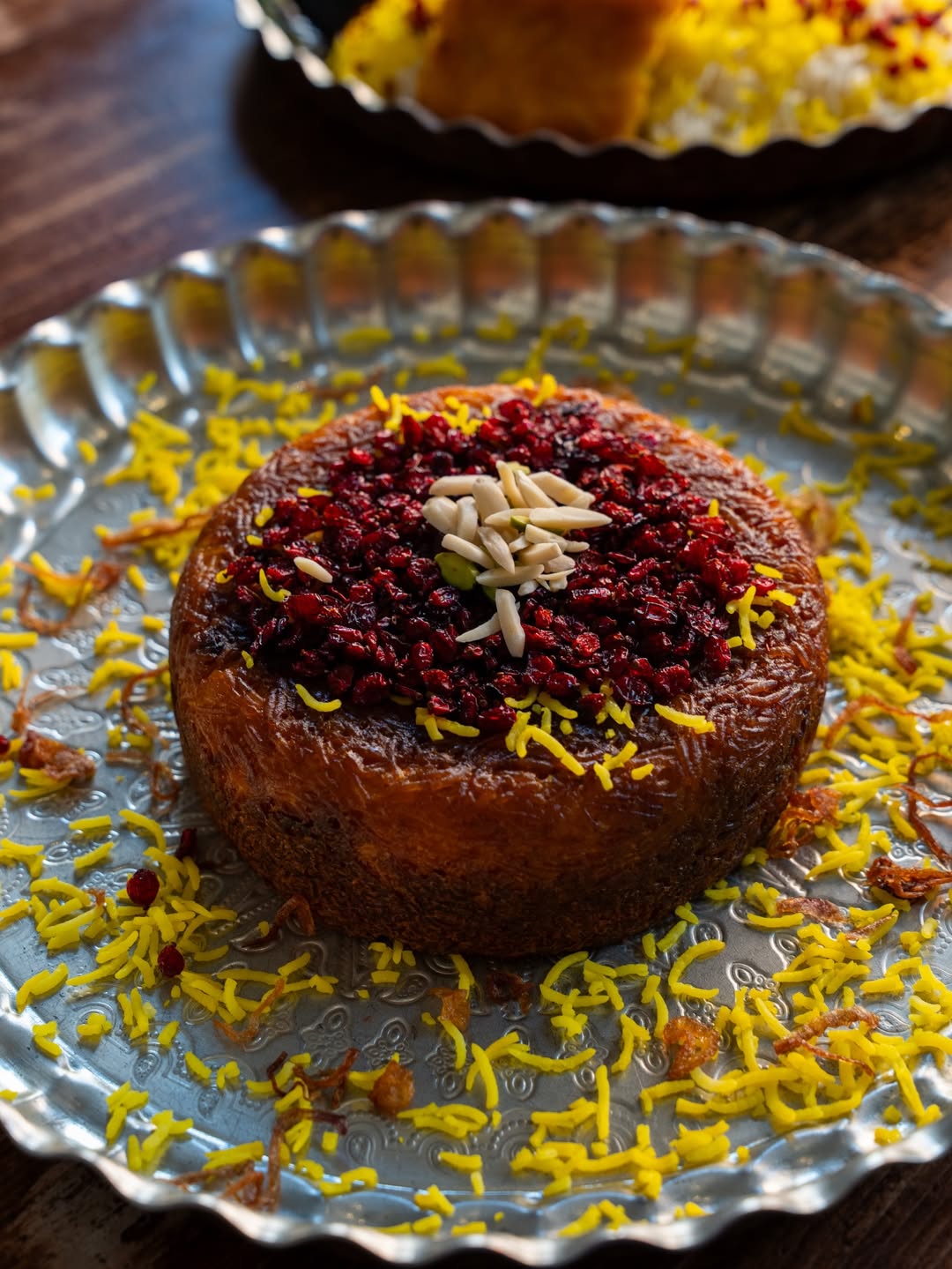 Tahchin, baked saffron rice
